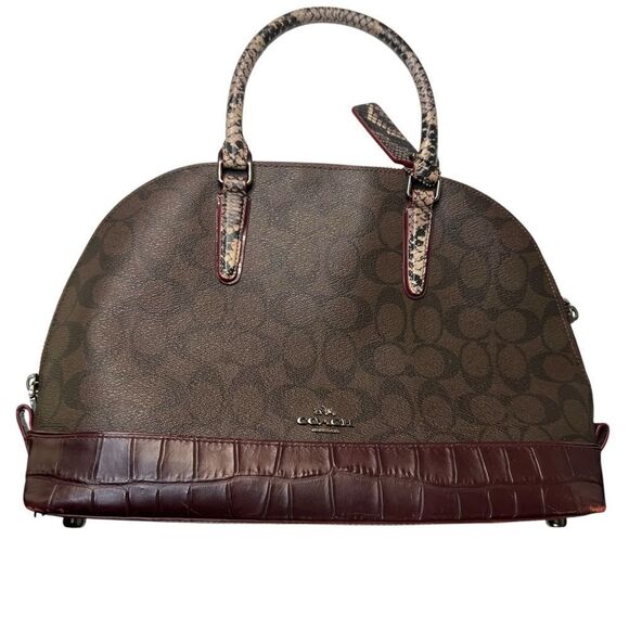 Coach Signature Sierra Satchel Bag Exotic Mixed Trim Snake Oxblood F38246 - Picture 1 of 11